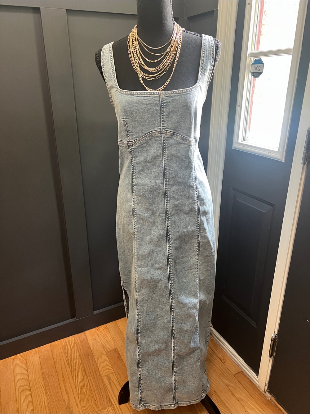 wild fable Light Blue Denim Midi Dress with Square Neck